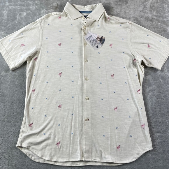 Cremieux Shirt Mens Large Beige Flamingo Beach Vacation Resort Casual Light - Picture 1 of 9
